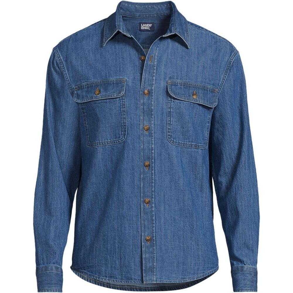 Size: L - Men's Long Sleeve Indigo Work Shirt - Medium Wash Indigo